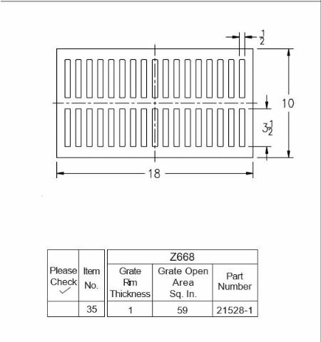 Z668 Rectangular Grate 18" x 10" x 1"
